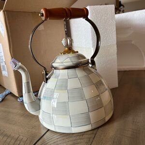 Mackenzie-Child’s Checkered Teapot with Wooden Handle